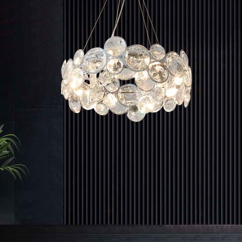 Modern Style Hanging Lights Round Crystal Chandelier in Clear for Living Room