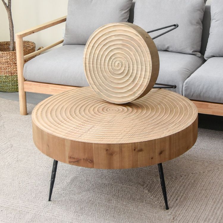 Round Sold Wooden Coffee Table with Black Base and Brone Top