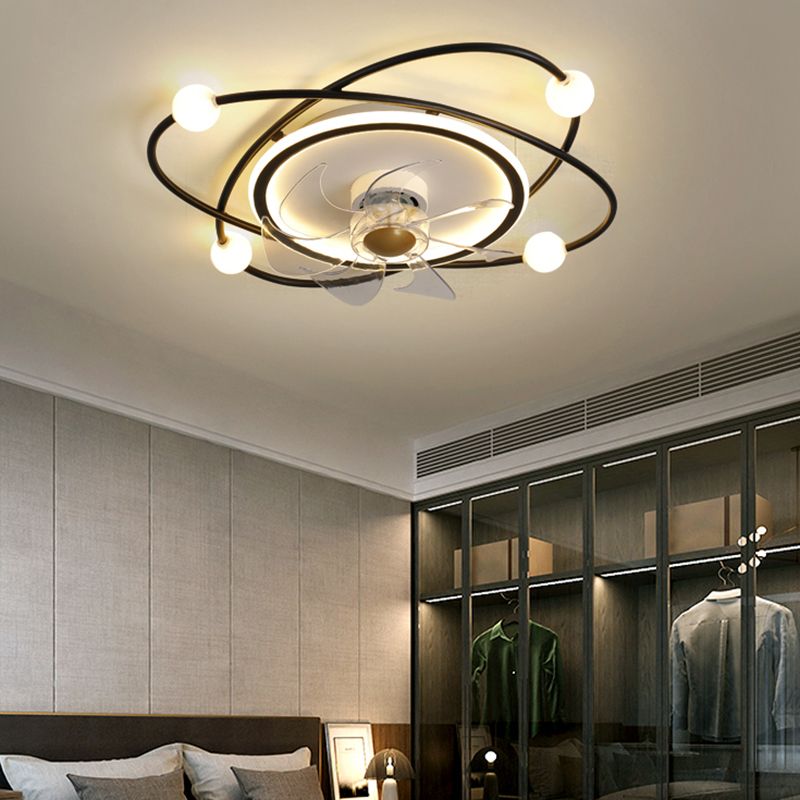 Nordic Style Iron Ceiling Fan Lamp Stepless Adjustment LED Ceiling Fan Light for Bedroom