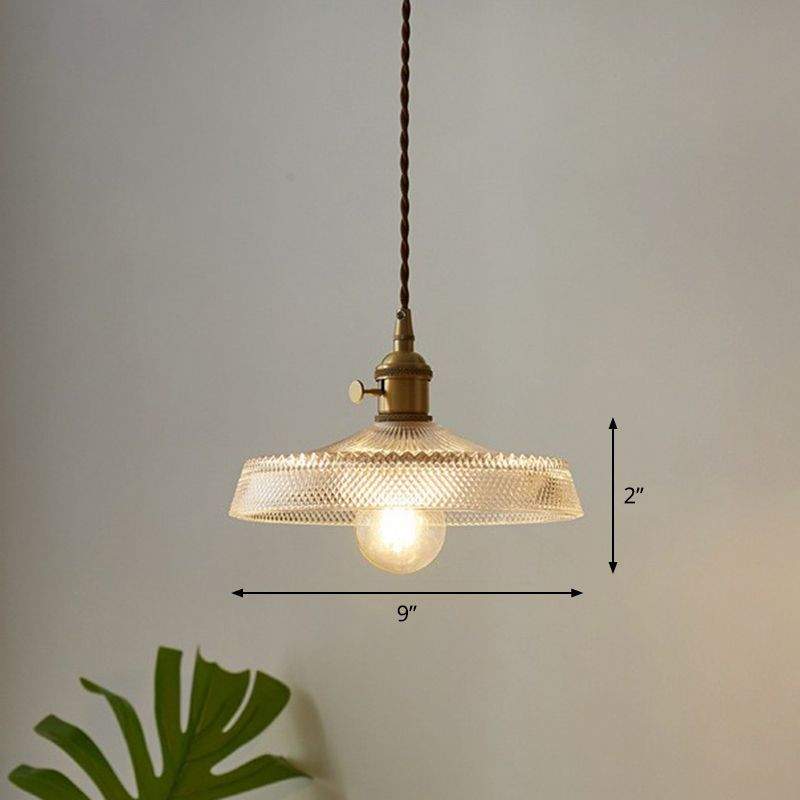 Pot Cover Clear Glass Suspension Lighting Retro Style 1 Head Restaurant Pendant Ceiling Light