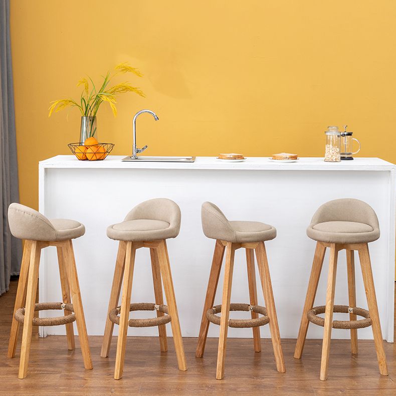 Scandinavian Wood Barstool Low Back Fabric Upholstered Counter Stool in Matte Finish