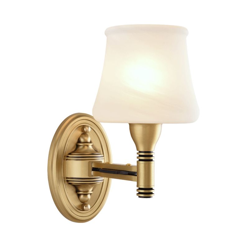 Brass Finish 1/2-Bulb Wall Light Vintage Stylish Milk Glass Cone Shade Wall Sconce Fixture for Bedroom