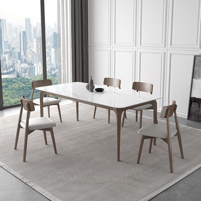 Mid-Century Dinette Table Rectangle Stone Dining Table in White