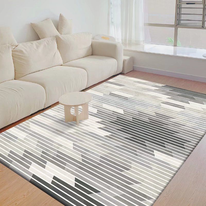 Beige Straight Line Carpet Polyester Simple Carpet Stain Resistant Carpet for Living Room