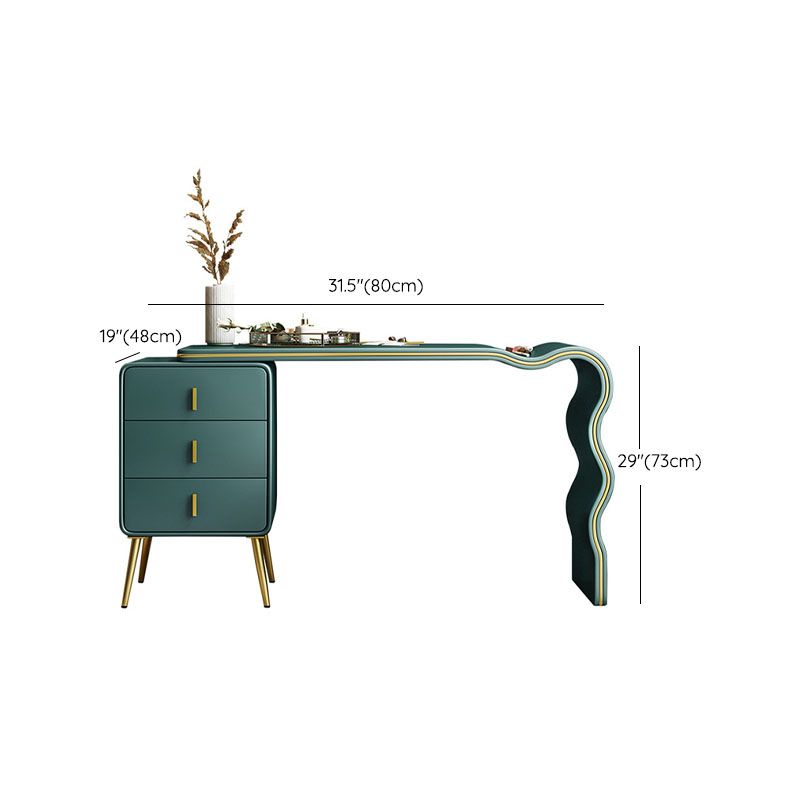 Green Make-up Vanity with 3 Storage Drawers 18.89" Wide Genuine Leather Dresser