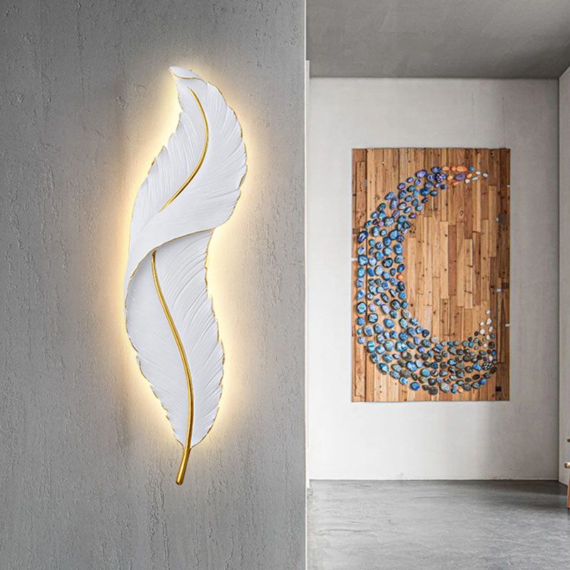 Lámpara de pared contemporánea de pared de resina de plumas de 1 luces para sala de estar para sala de estar