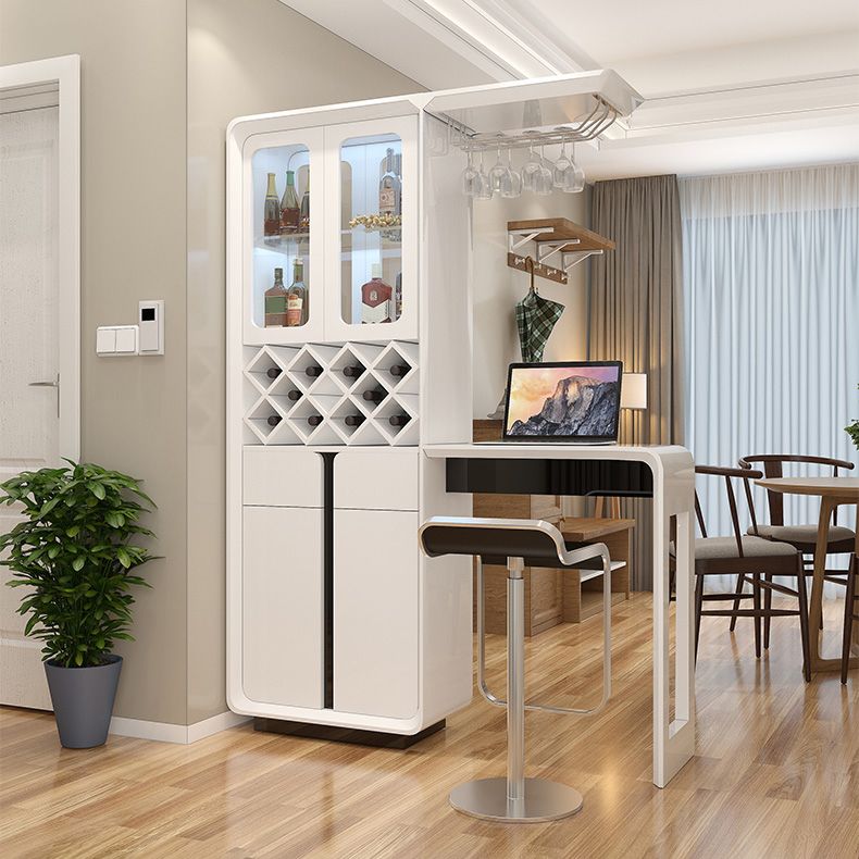 Modern Rectangle Bar Table Artificial Wood Base with Wine Cabinet for Living Room