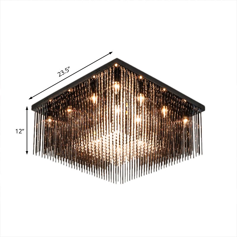 Kristallen staaf en kristallen kraaltjes kubisch inbouwlicht eigentijds 4/6/9 lichts zwart plafondlicht, 16"/19"/23,5" breed