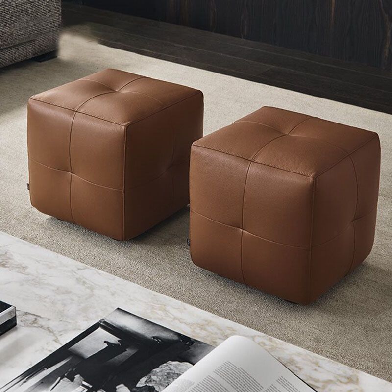 Modern Square Footstools Genuine Leather Foot Stool , 16.38" H