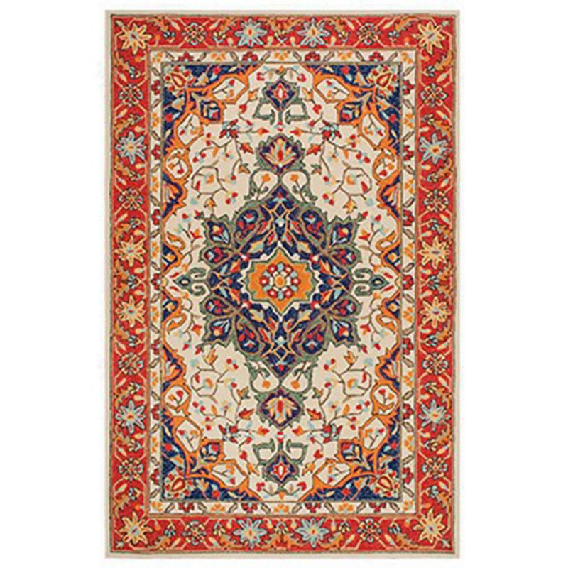 Tone rouge et ethnique Polyester Shabby Chic Carpet Not Slip Backing Indoor tapis pour la décoration intérieure