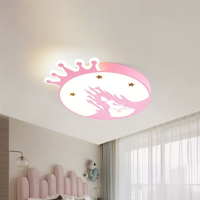 Acrilico Rotondo Soffitto Light Fixture Contemporary LED Rosa Flush Light con Princess Pattern