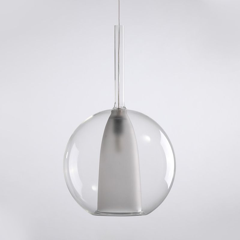 Spherical Hanging Lighting Modernism Smoke Gray/Clear Glass 1 Bulb Ceiling Pendant Light, 6"/7" Wide