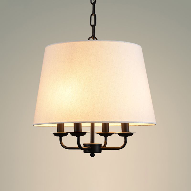 4-Light Fabric Drum Chandelier Traditional Candle Style Ceiling Light for Room