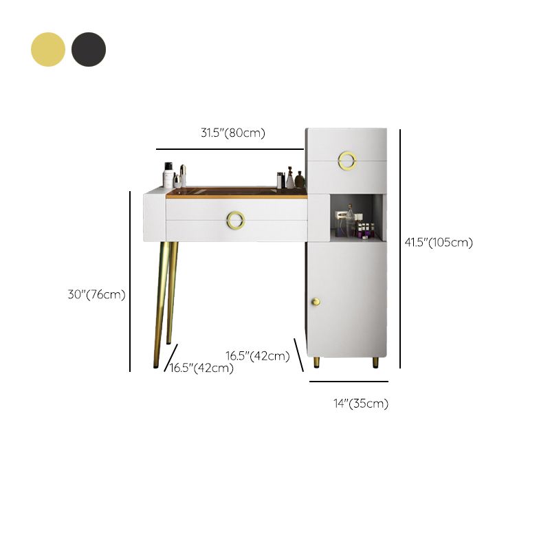 4-Drawers Glass/Stone Top Dressing Table Luxurious Metal Vanity