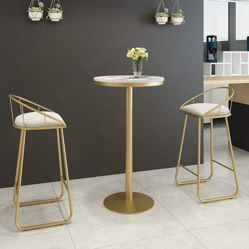 Glam Bar Dining Table Pedestal White Bistro Bar Table with Metal Base