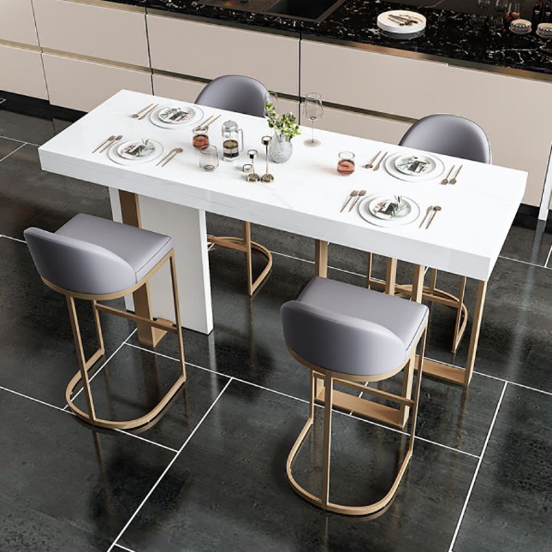 Rectangle Bar Table Contemporary Bar Dining Table with 4 Gold Legs