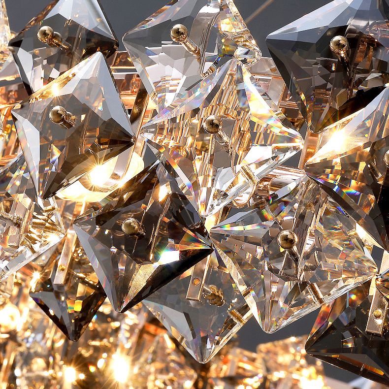 Contemporary Style Chandelier Lighting Fixtures Grey + Clear Crystal Hanging Lights for Living Room