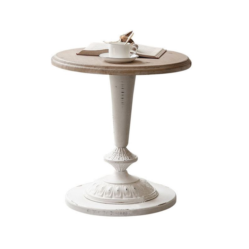 French Country Solid Wood Round Metal Pedestal Single Coffee Table