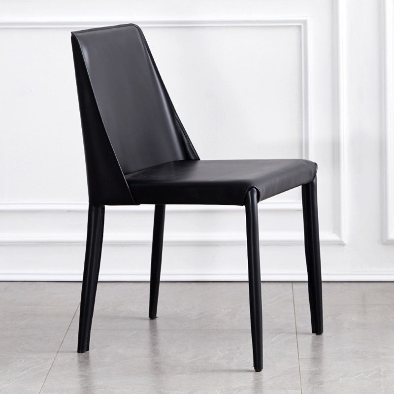 Contemporary PU Leather Dining Side Chair Matte Finish Solid Back Dining Chair