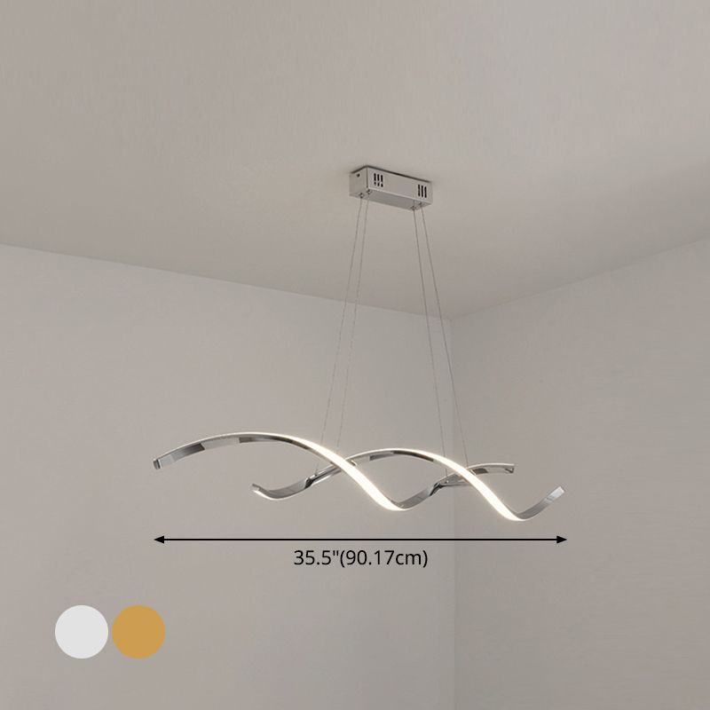 Wave Shaped Aluminum Hanging Light Minimalist Style LED Island Lighting with Adjustable Cord