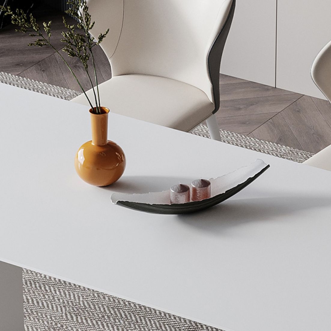 Rectangle Dining Set 1/4/5/7 Pcs Modern Stone Top Table with Wingback Chairs