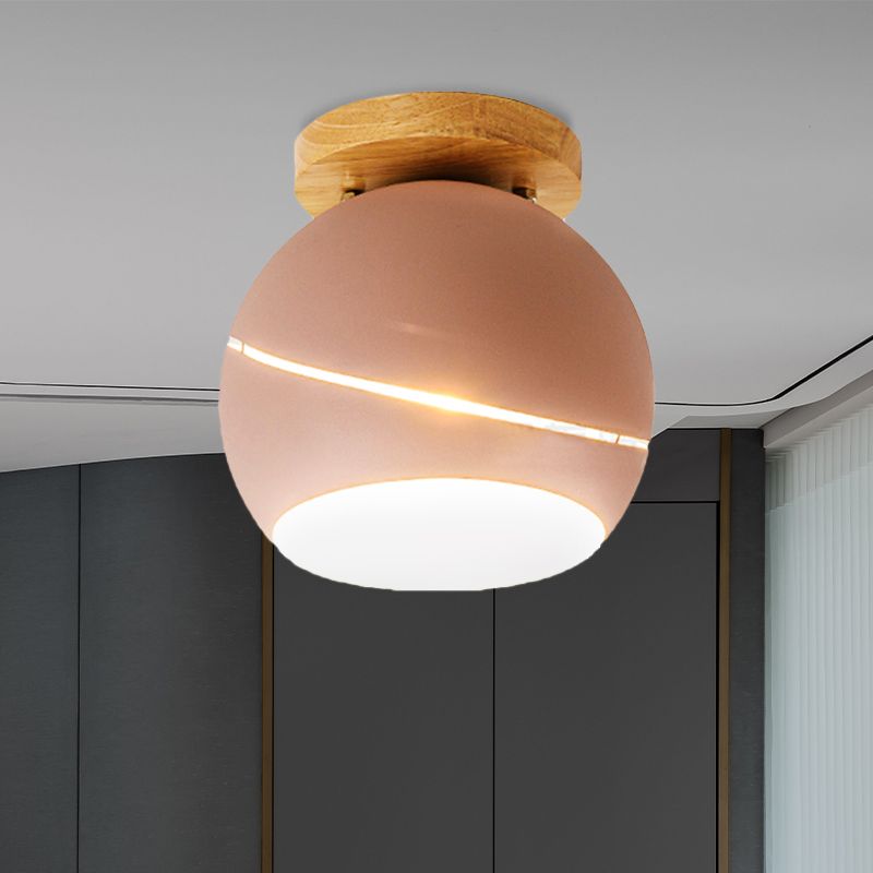Green/Pink/Gray Spherical Flush Mount Light Fixture Contemporary Metal 1 Head Indoor Ceiling Mounted Light