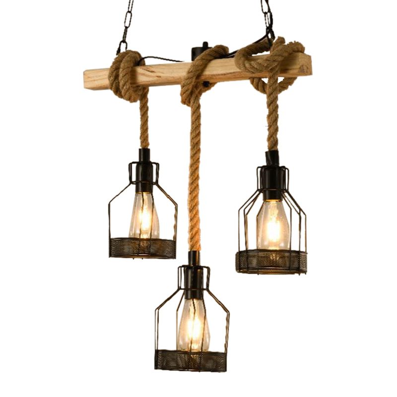 Linear Island Lighting Retro Style Wood Chandelier Lights for Bar