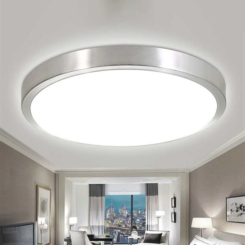 Luz de techo empotrada redonda plateada, lámpara LED empotrada de acrílico Simple de 14 "/16" de ancho en luz cálida/blanca para sala de estar