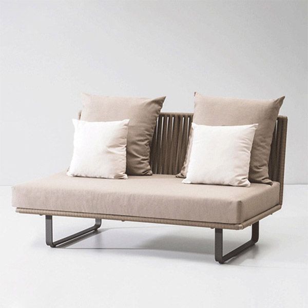 Tropical Patio Sofa Wicker/Rattan Gray Fabric With Cushions Outdoor Patio Sofa