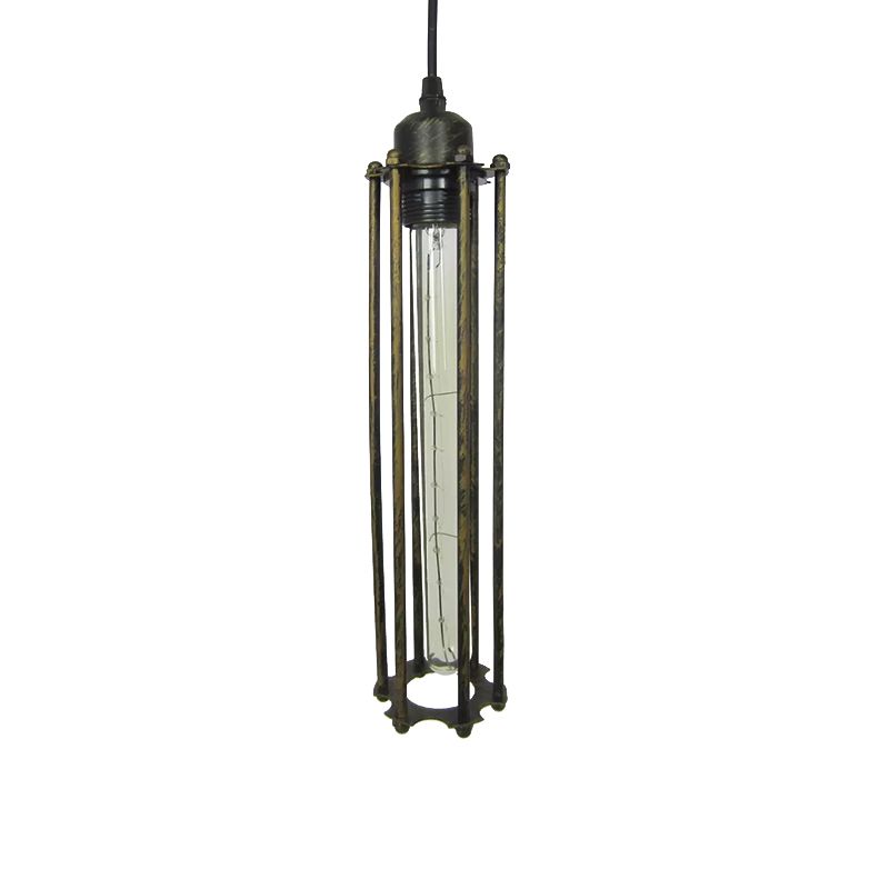 Black / Bronze Cylindre Pendant Light Metal industriel 1 chambre à coucher léger la lampe suspendue avec de l'ombre à la cage