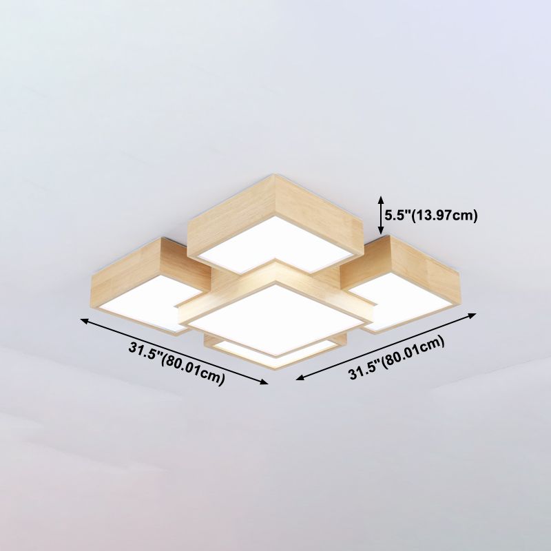 Wooden Flush Mount Ceiling Lighting Fixture Modern Multi-head LED Ceiling Light