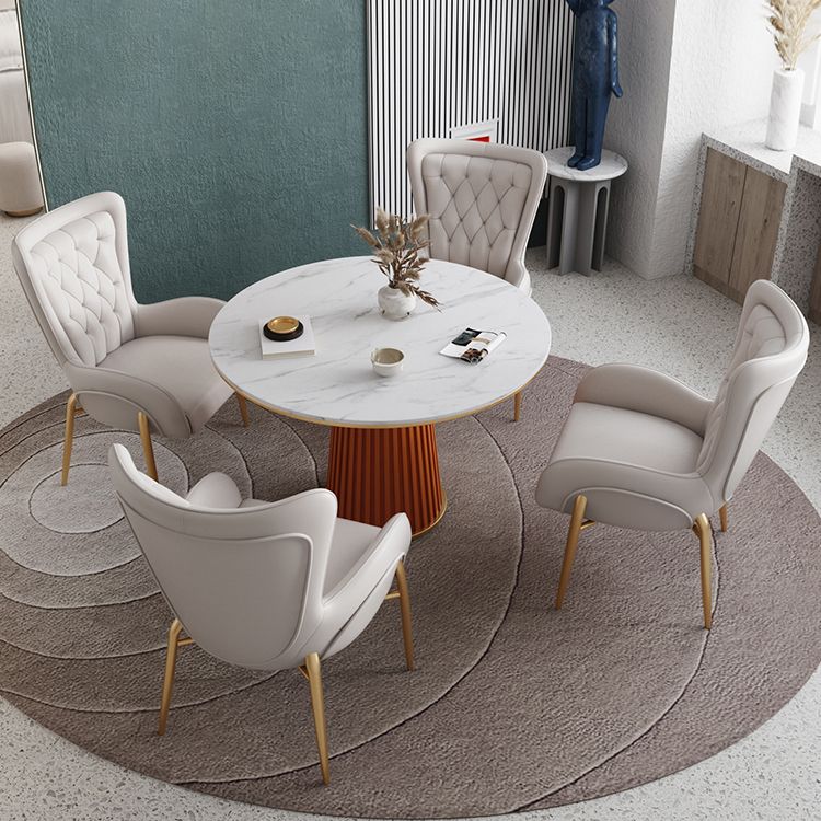 Minimalist Kitchen Standard Dining Table White Sintered Stone Dining Table with Pedestal Base
