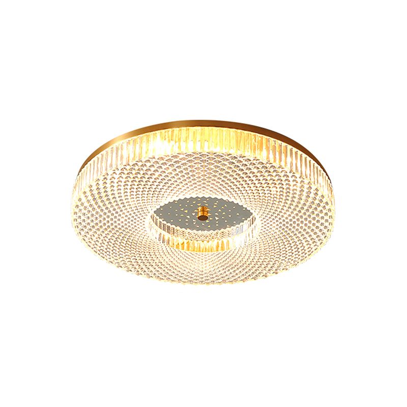 Circular Bedroom Flush Ceiling Light Lattice Crystal Minimalist LED Flush Mount Fixture in Brass