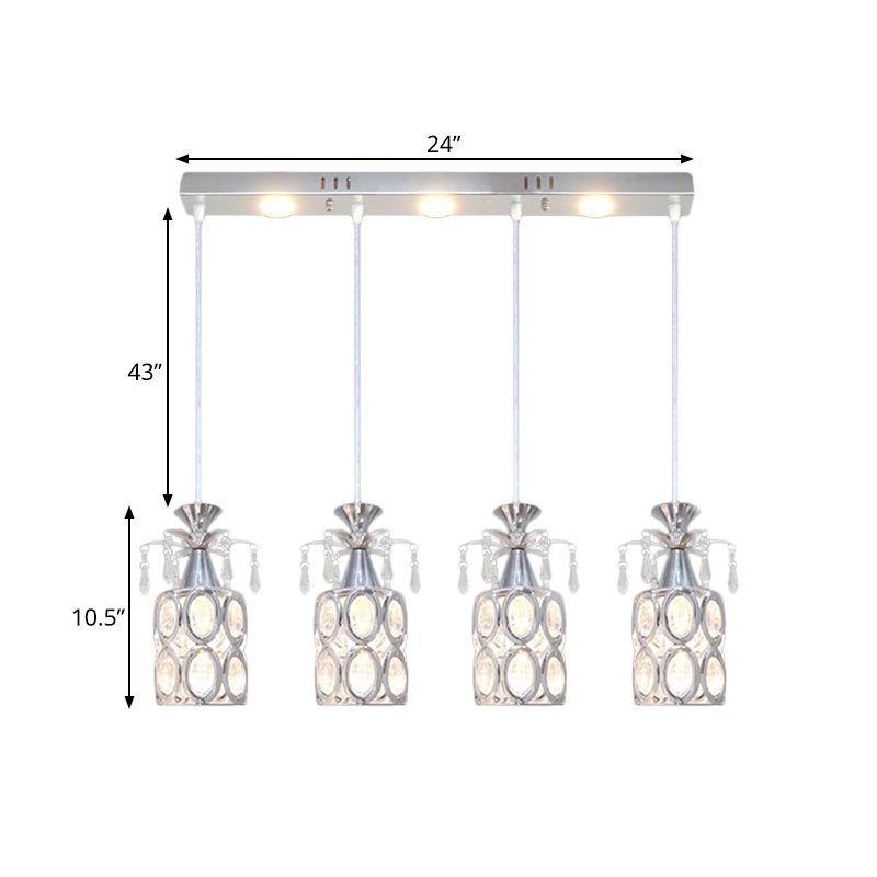 Silber Finish Zylindrisch Cluster Licht Anhänger Modernismus 4 Lampenkristallblocksuspensionslampe