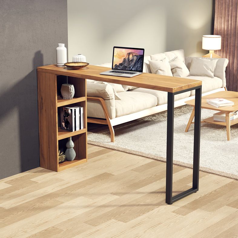 Solid Wood Bar Stool Table Industrial Style Bar Dining Table with Storage