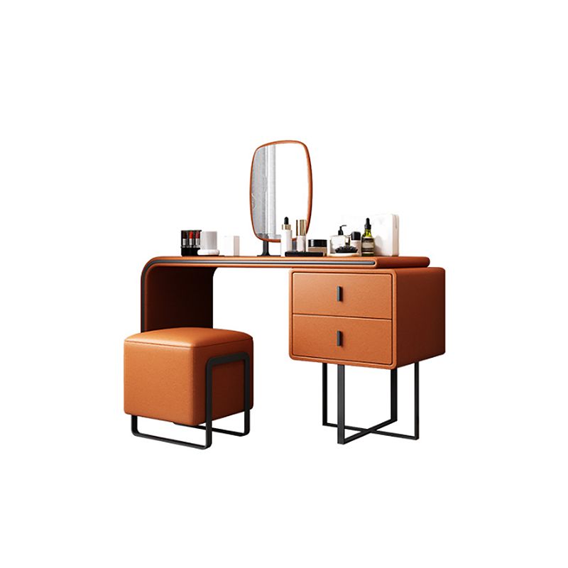 Faux Leather Vanity Table Set 28.7" H Glam 2 Drawers Vanity Makeup Table