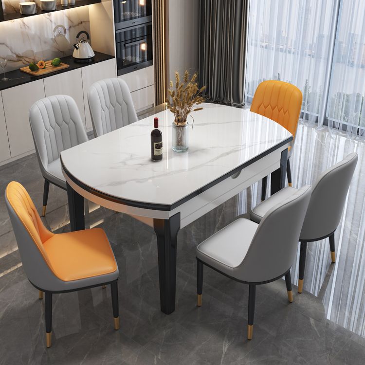 Modern Round Dining Table Sintered Stone Drop Leaf Dinner Table for Dining Room