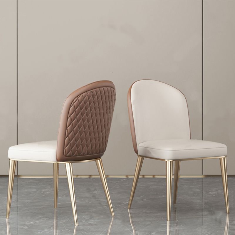 Dining Room Glam Parsons Chair Metal Legs Faux Leather Upholstered Chair