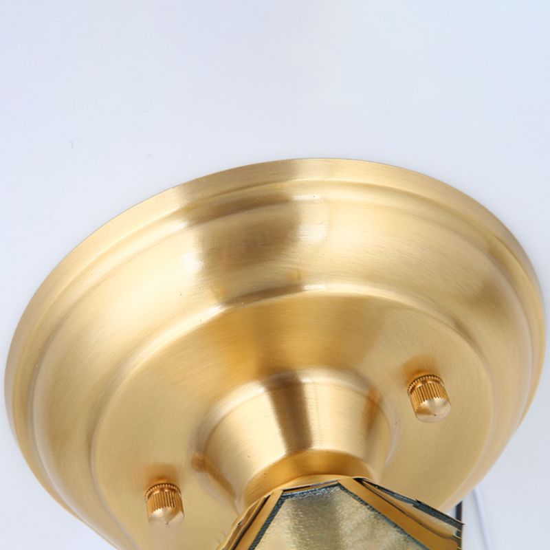 Brass Ceiling Mounted Fixture Vintage-Style Glass Shaded Semi Flush Ceiling Light
