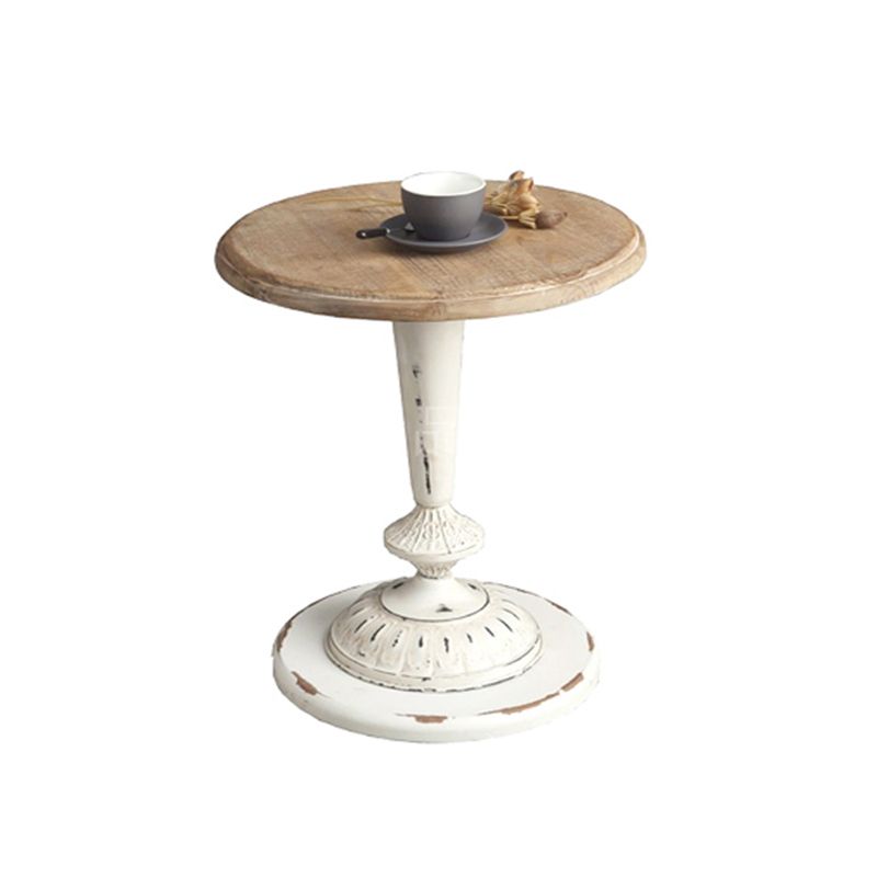 Round Wood Top Coffee Table Iron Pedestal Cocktail Table - Distressed Surface Treatment