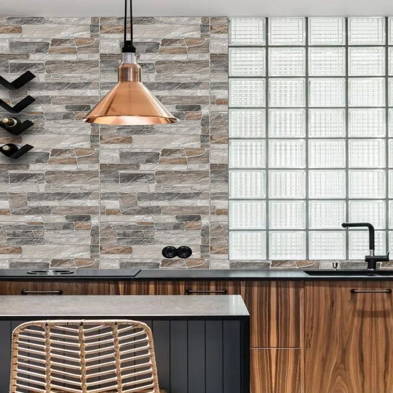 Grey Stone Wallpaper Panels Adhesive Rural Restaurant Wall Covering, 8' L x 8" W