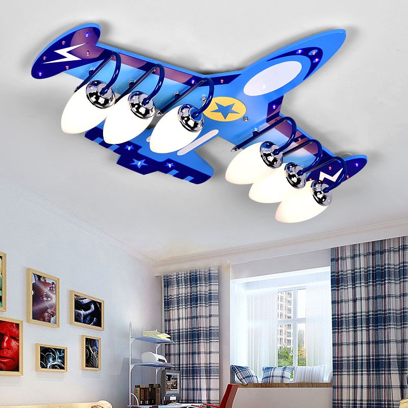 Blue Glass Flush Mount Creative Plane Flush Ceiling Light for Children's Room