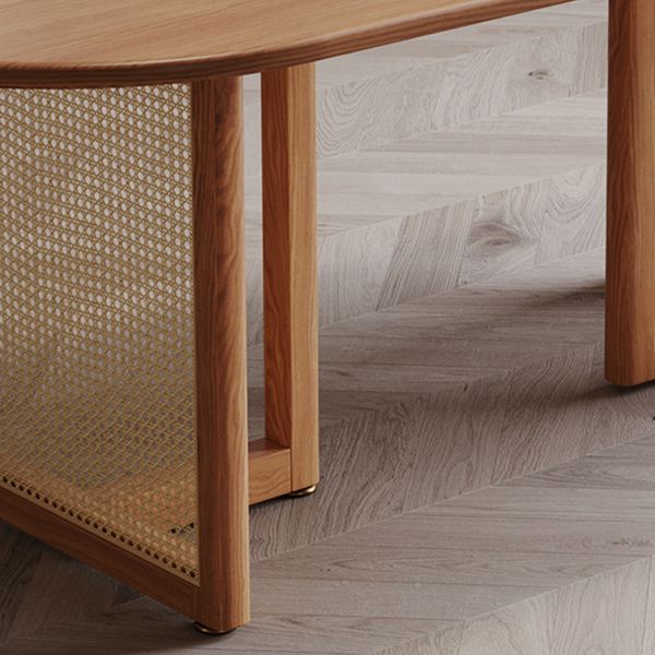 Contemporary Khaki Standard Dining Table Solid Wood Kitchen Dining Table with Double Pedestal Base