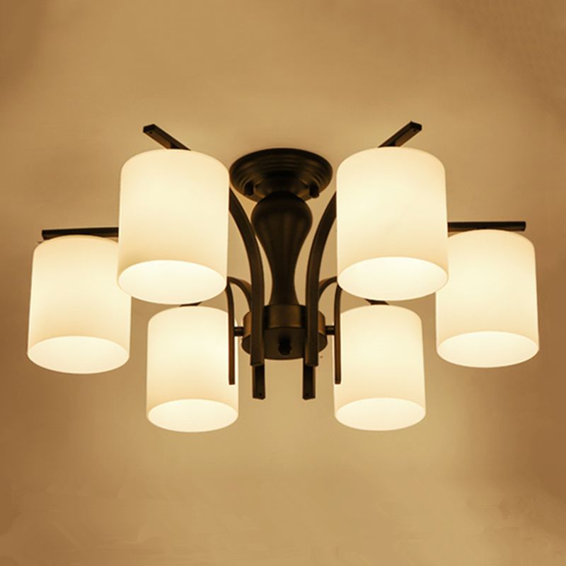 Glass Semi Flush Mount Lighting Simplistic Black Cylindrical Living Room Semi Flush Light