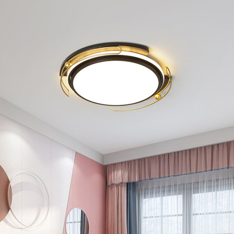 Modern LED Flush Ceiling Light with Acrylic Shade Black Round Flush Mount Lamp for Parlor, 16"/19.5" Wide