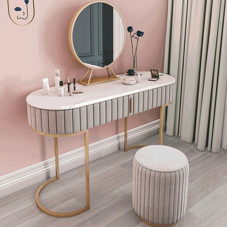 Glam Style 1-drawer Marble Top Make-up Vanity Dressing Table