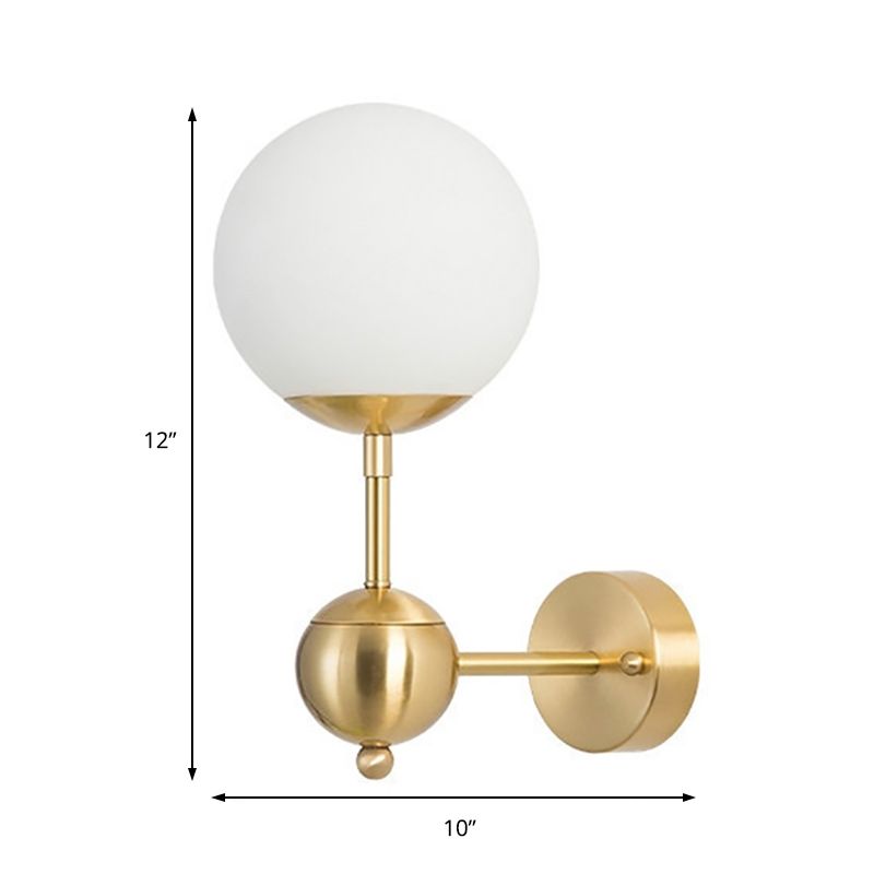 Modern Globe Wall Lighting Fixture 1 Bulb White Glass Sconce Light in Brass for Bathroom
