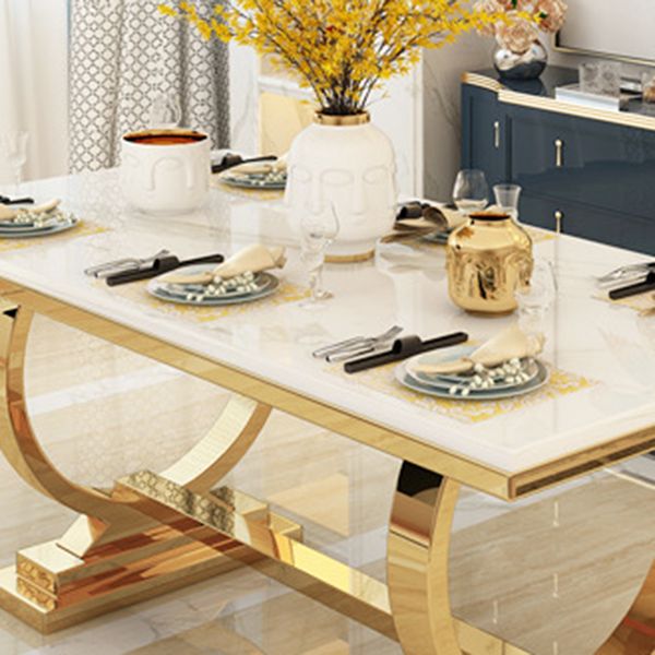 Glam Style Rectangle Table Set 1/2/5/7 Pieces Dining Set with Metal Legs for Kitchen