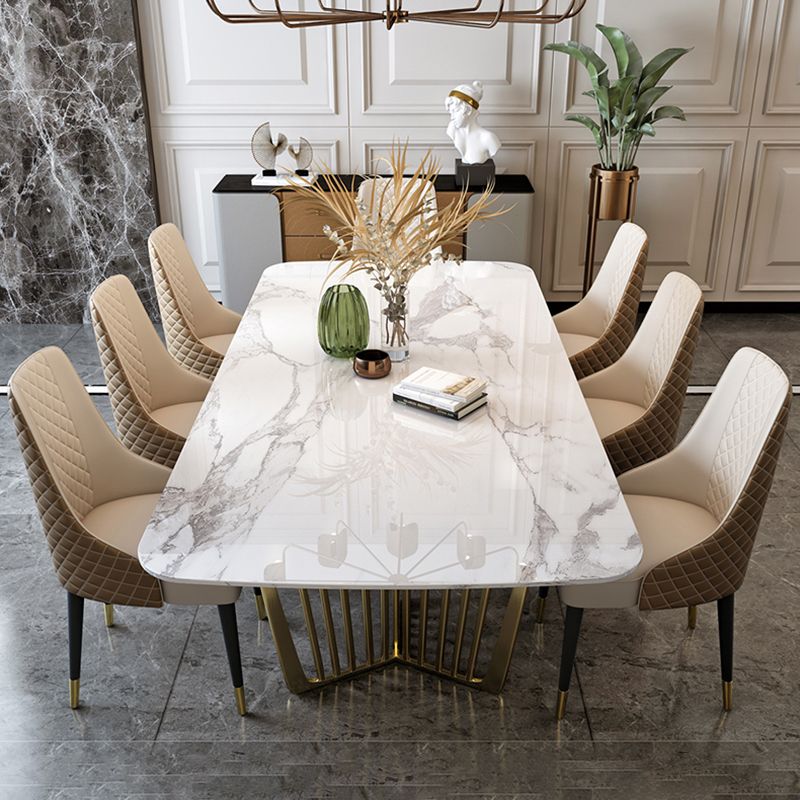 Glam 1/4/6/7/9 Pieces Dining Table Set White and Gold Rectangle Dinette Set