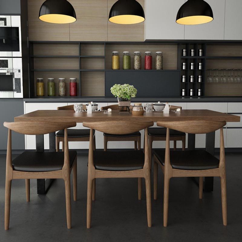 Rectangular Solid Wood Restaurant Dining Table Modern Brown Furniture with Double Pedestal